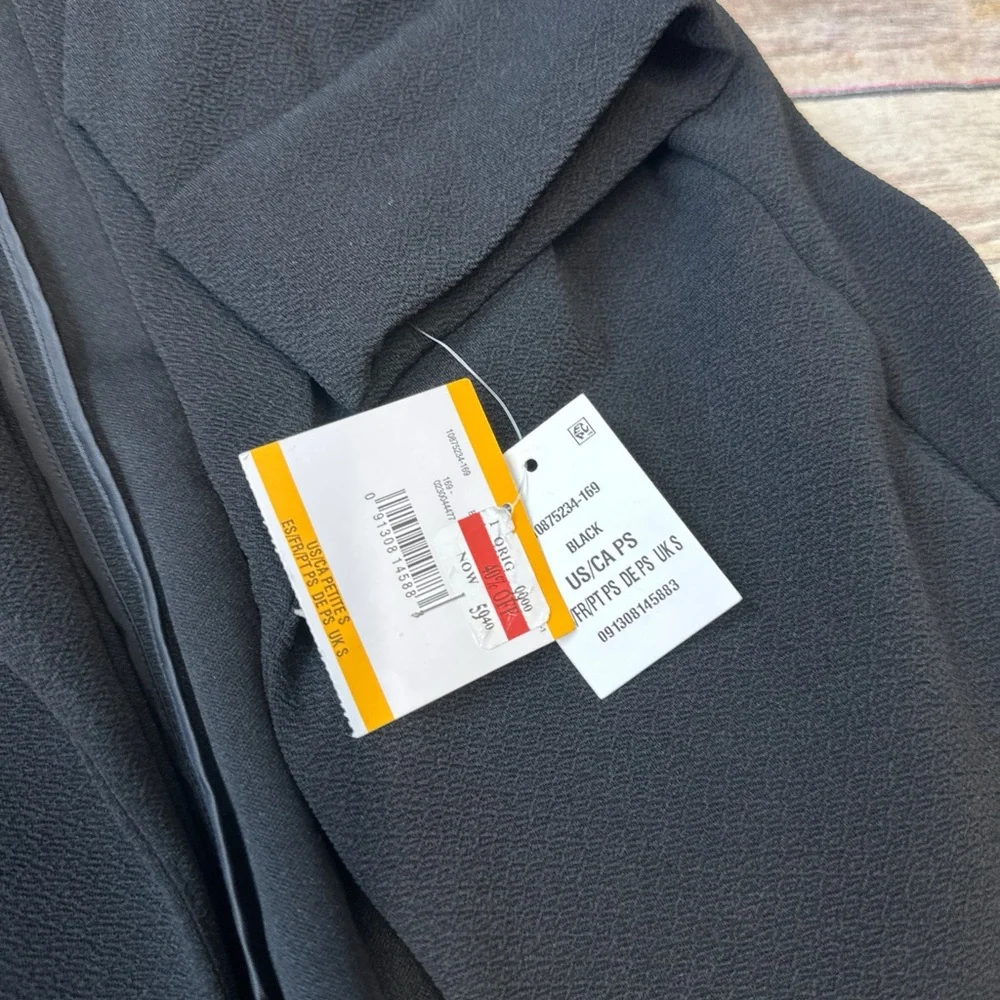 Kasper Women's Petit Black Crosshatch Shawl Collar Open Front Jacket Size PS